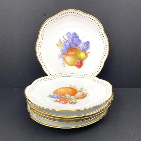 Set of 6 Schumann Arzberg Germany Pierced Porcelain Plates Harvest Fruit 7" - Picture 1 of 16
